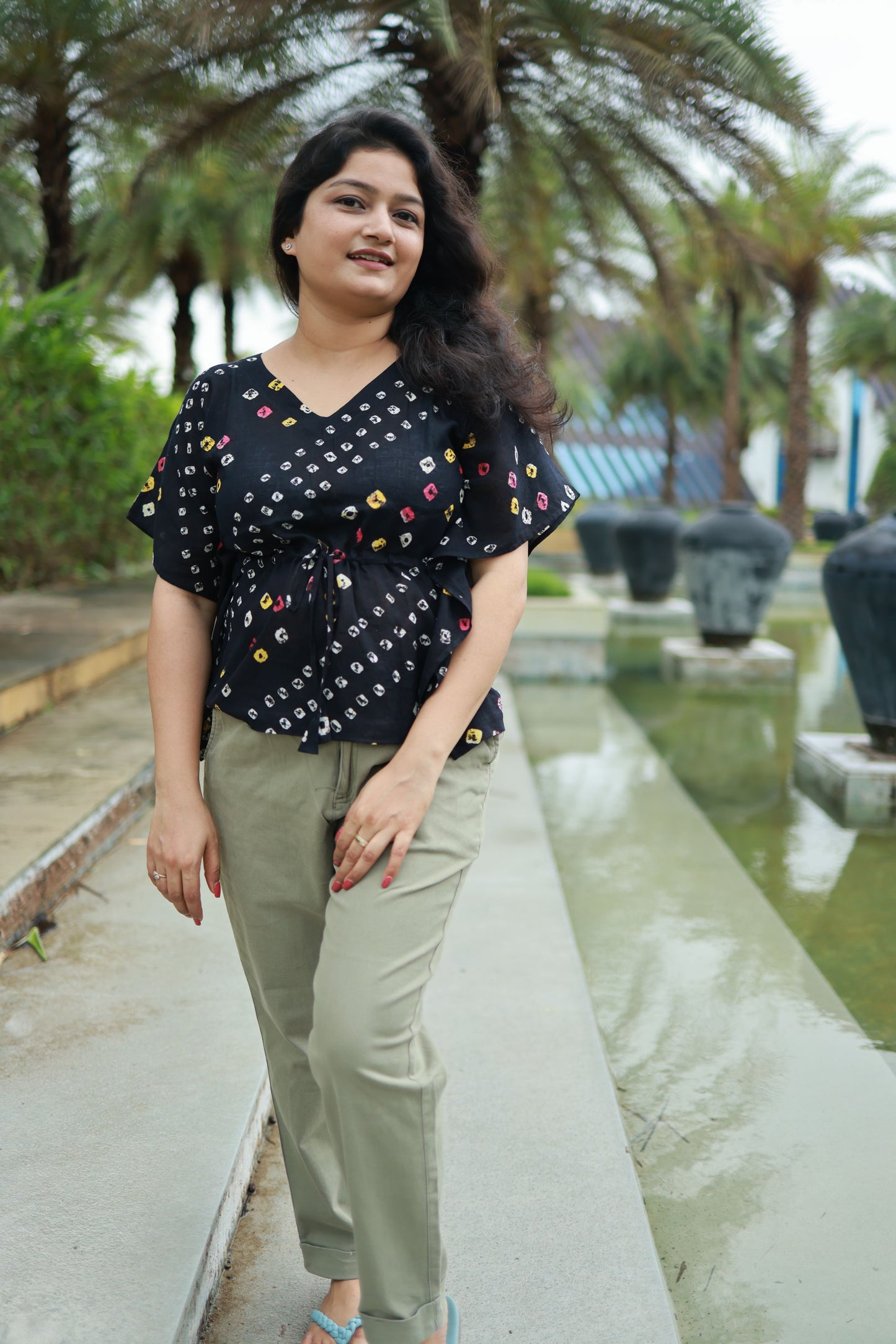 Black Bandhani Kaftan Top