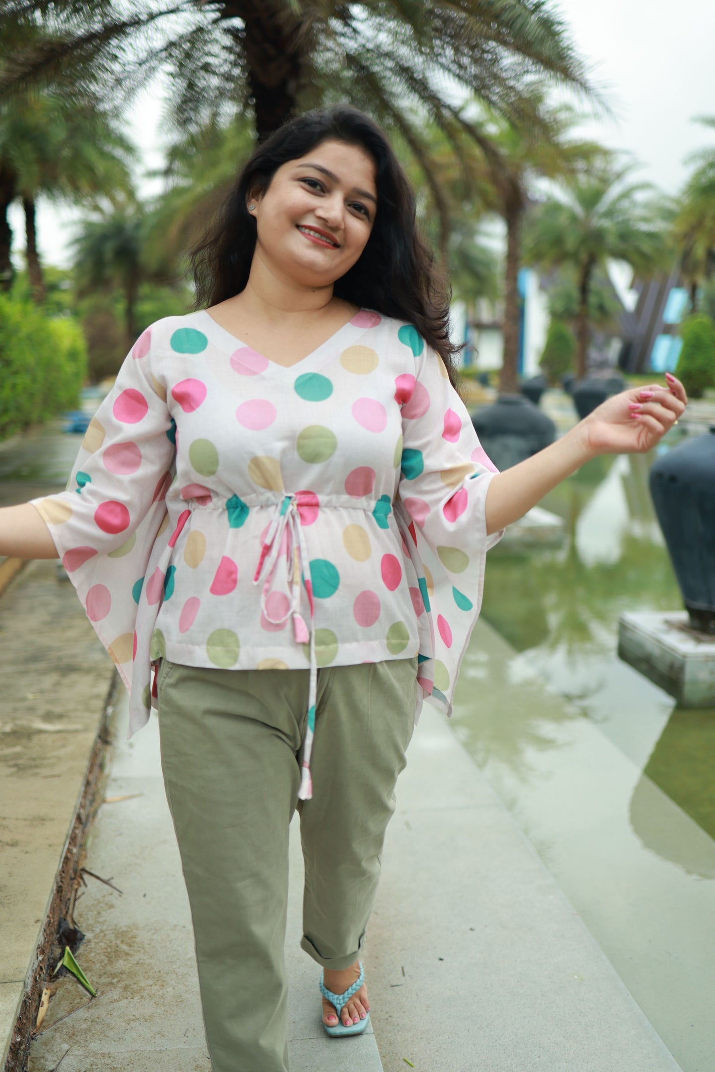 Retro Polka Kaftan Top