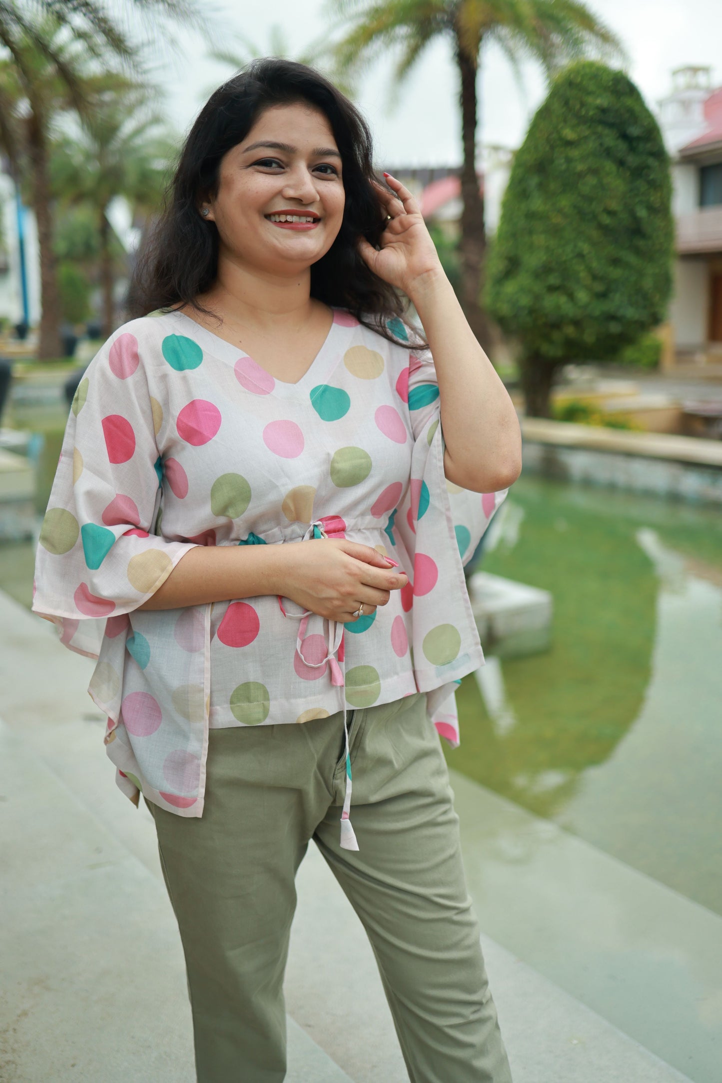 Retro Polka Kaftan Top