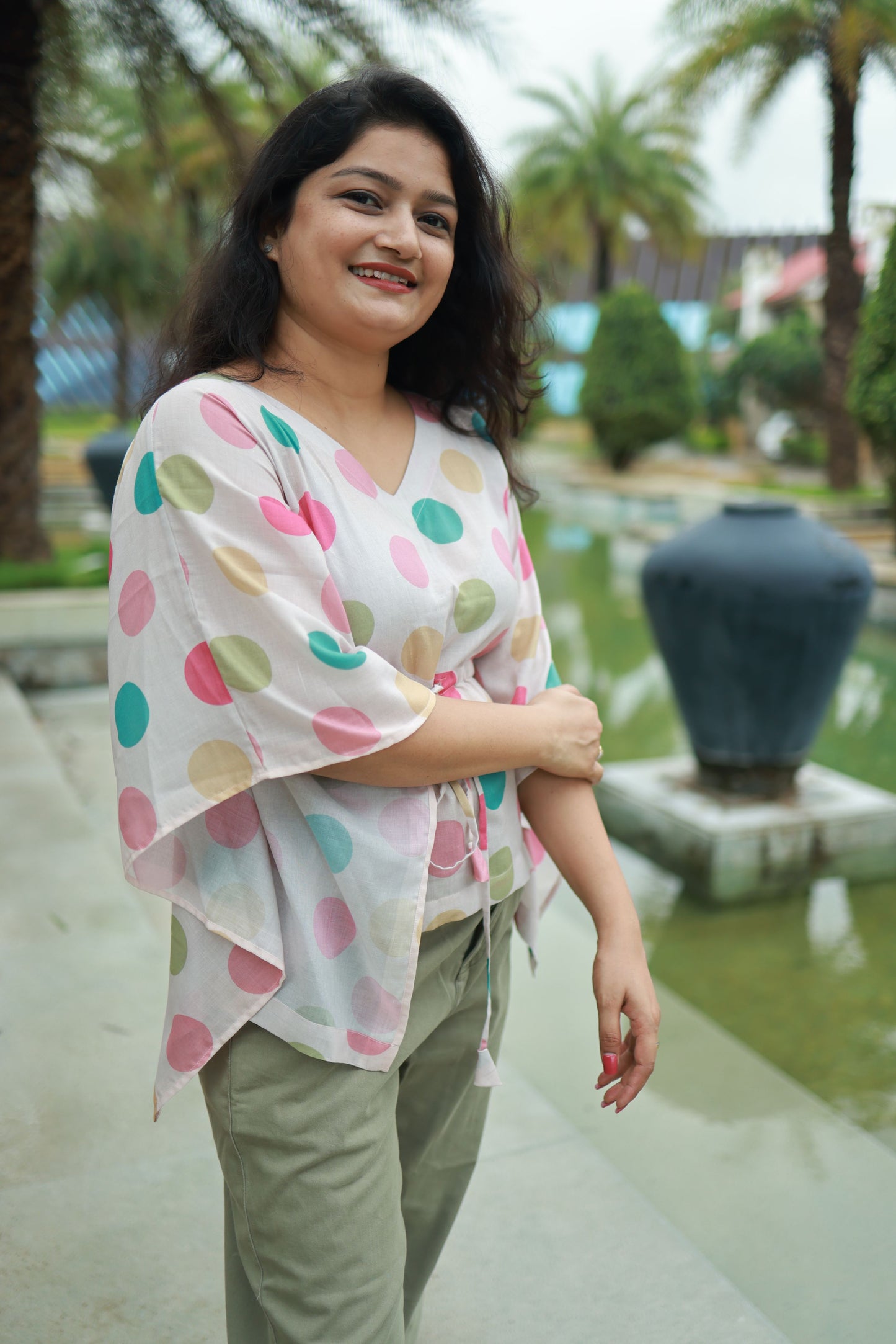 Retro Polka Kaftan Top