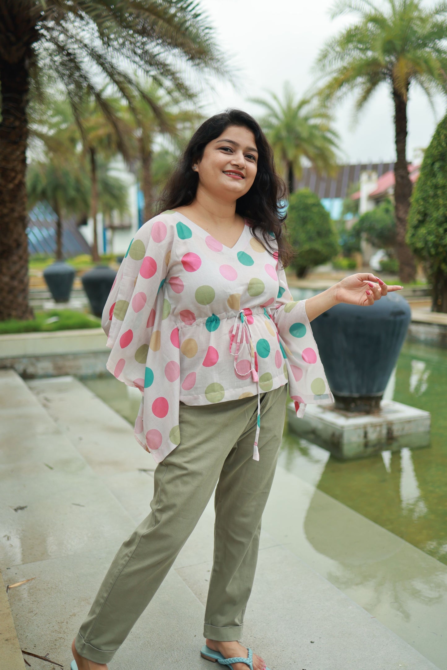 Retro Polka Kaftan Top