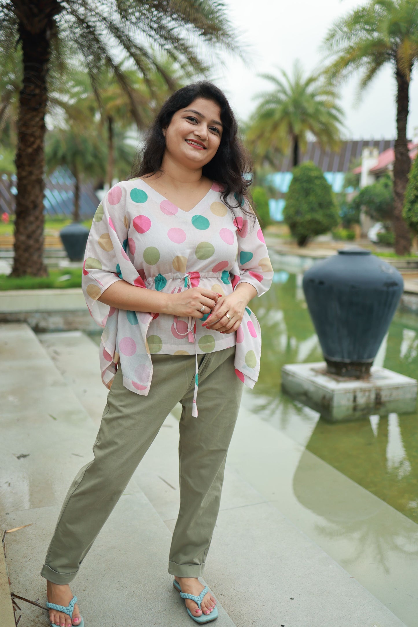 Retro Polka Kaftan Top