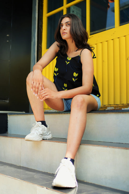 Black Block Floral Tunic