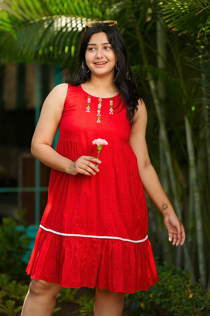 Cherry Red Mirror Mulmul Dress