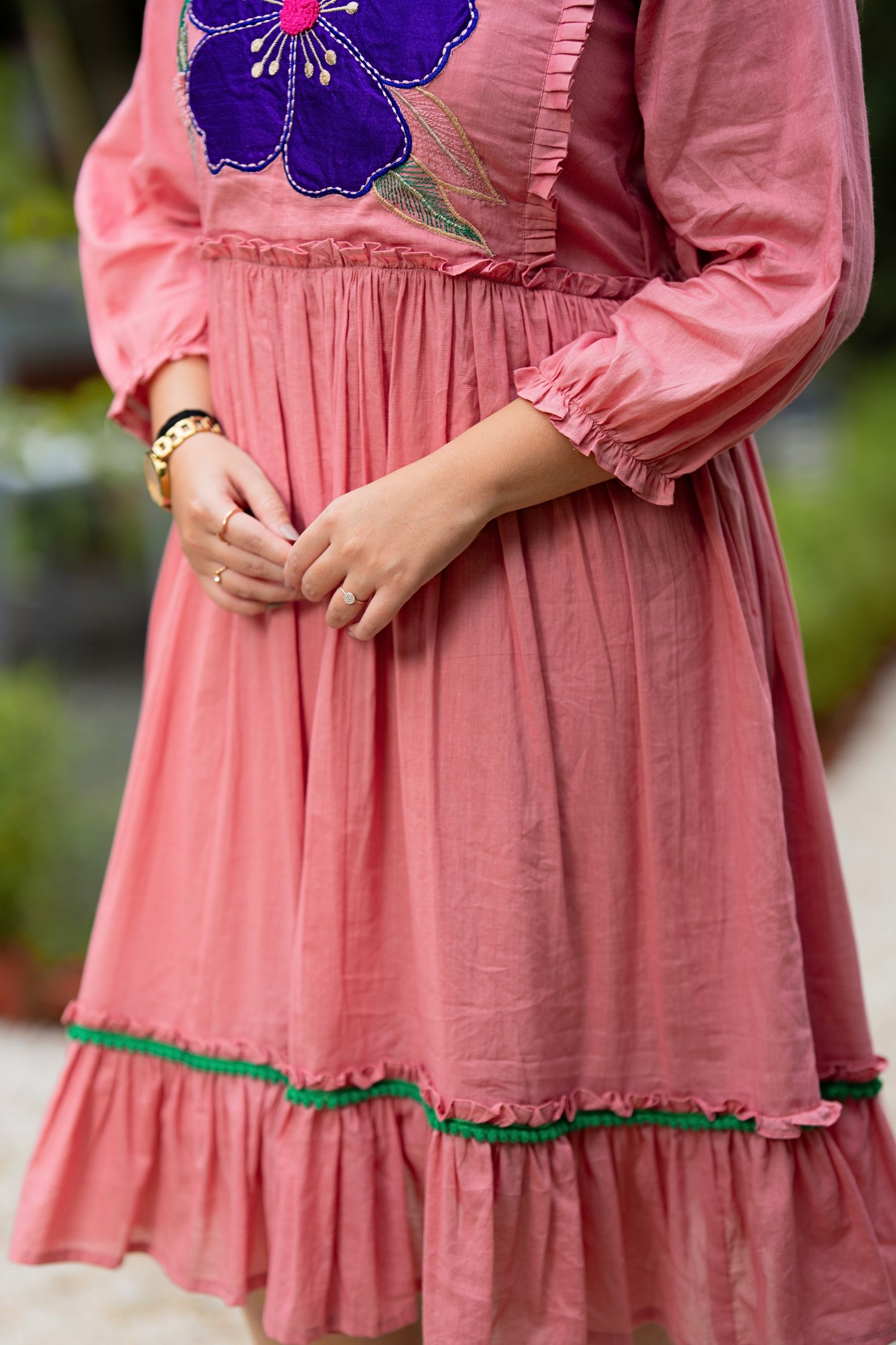 Peachy Pink Mulmul Floral Dress