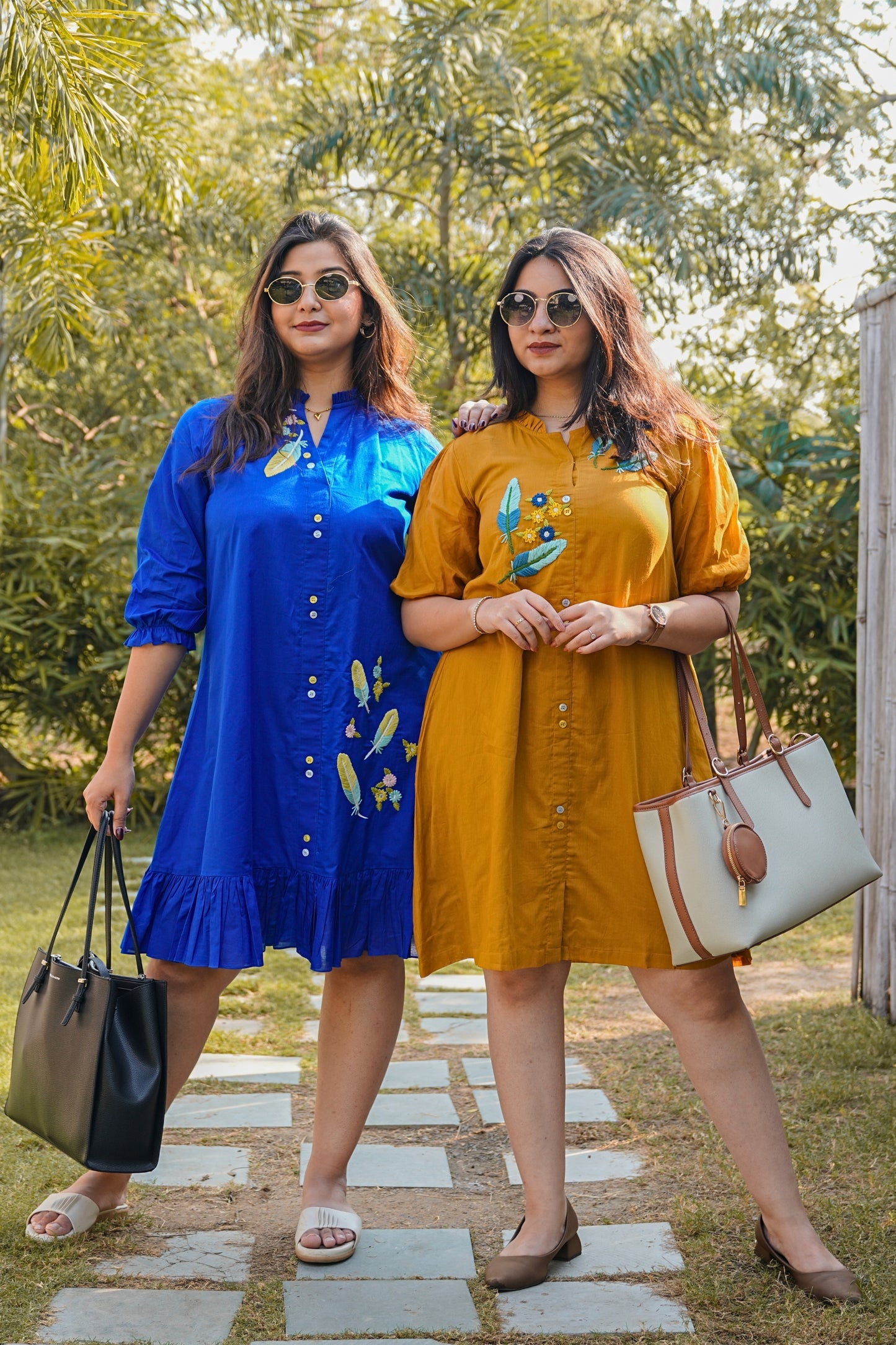 Mustard Mulmul Feather Dress