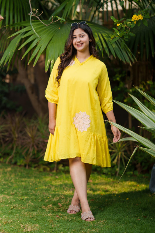 Vibrant Yellow Mulmul Dress