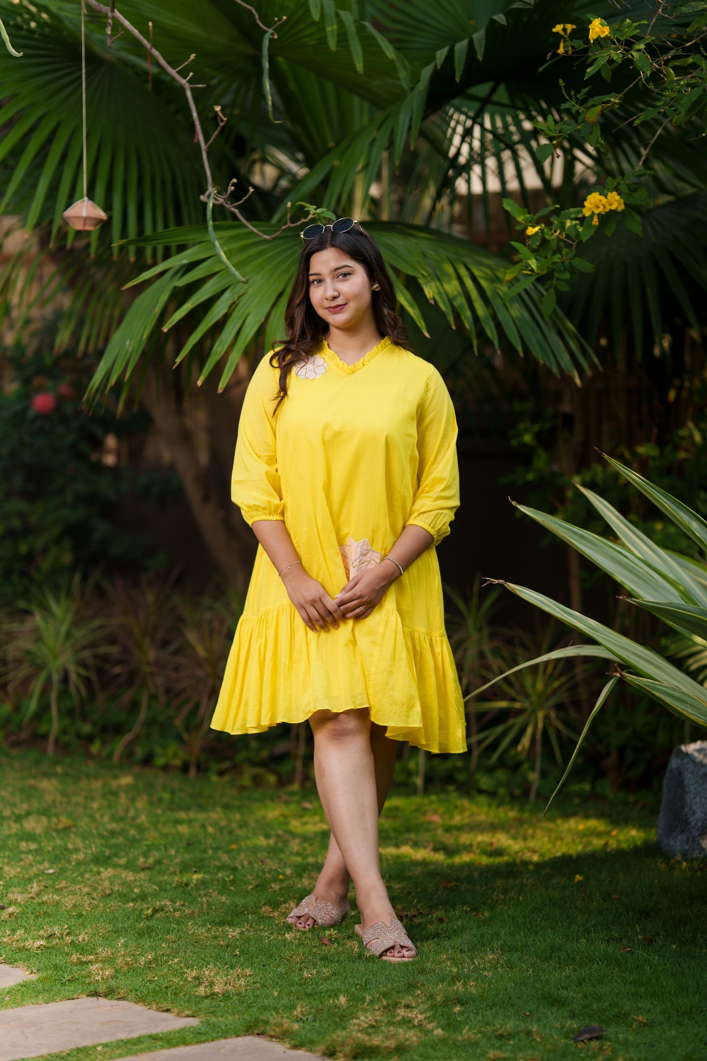 Vibrant Yellow Mulmul Dress
