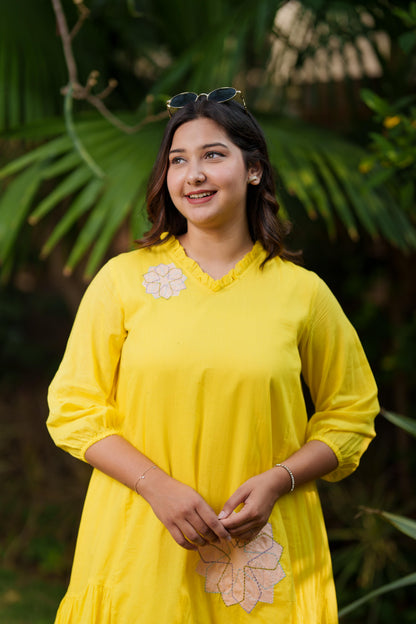 Vibrant Yellow Mulmul Dress