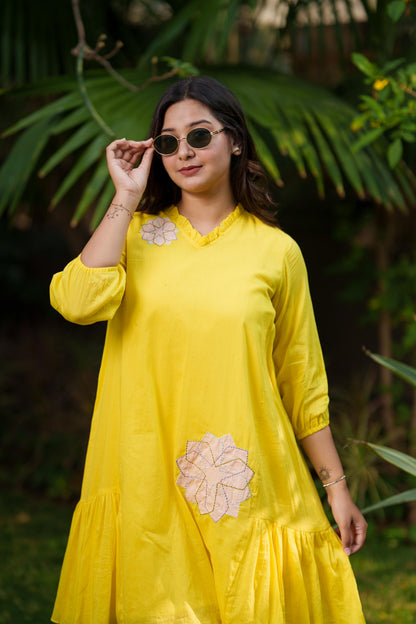 Vibrant Yellow Mulmul Dress
