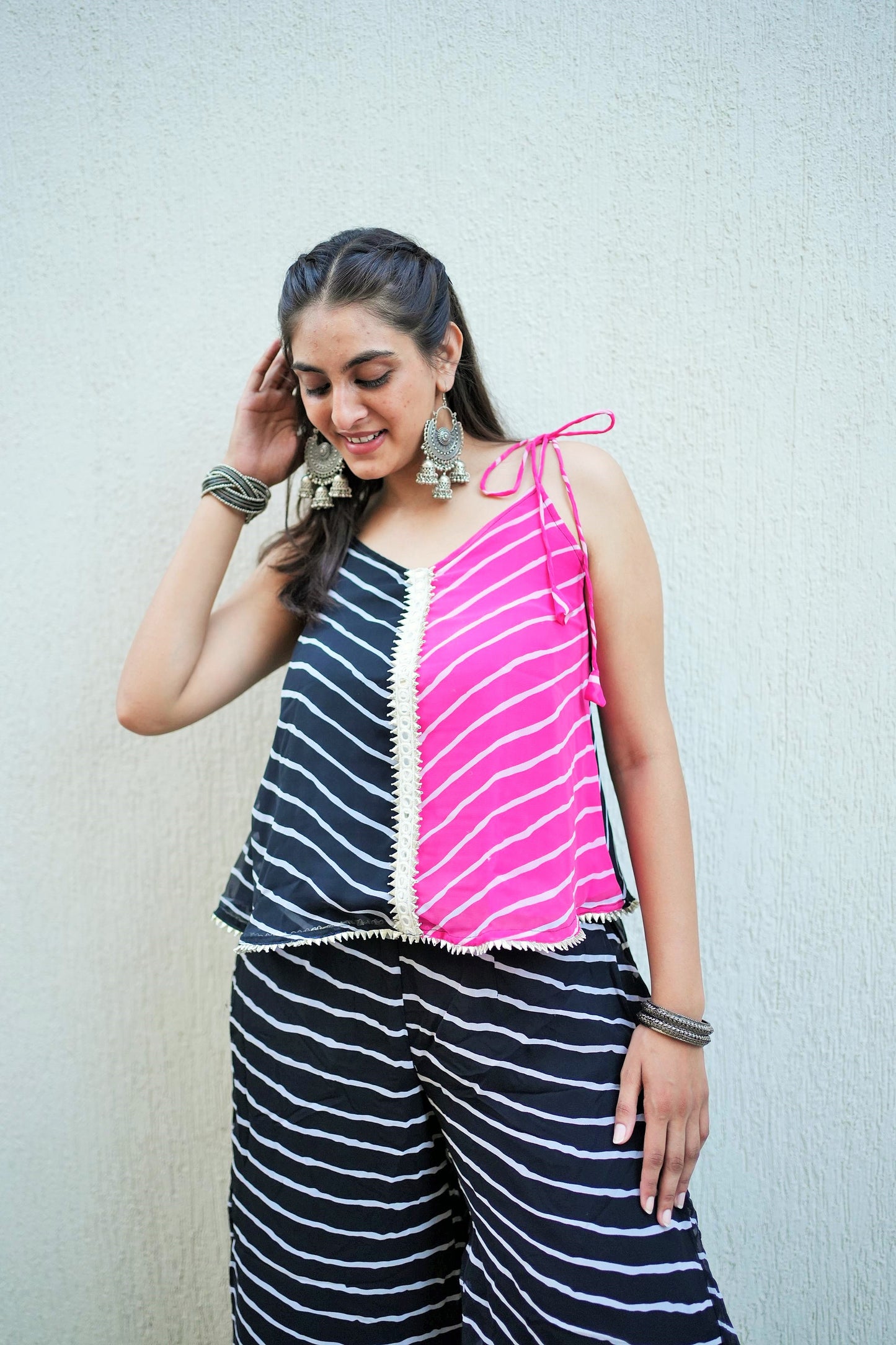 Pink Black Leheriya Tunic