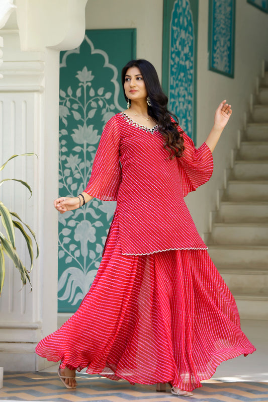 Rose Leheriya Kurta Set