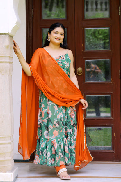 Green Lily Anarkali Suit Set