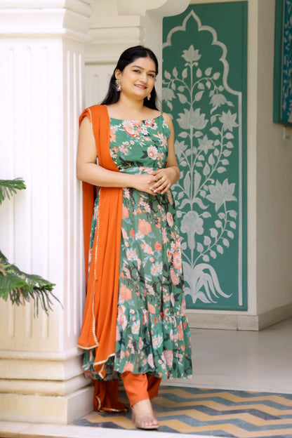 Green Lily Anarkali Suit Set