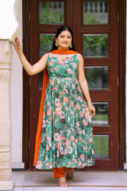 Green Lily Anarkali Suit Set