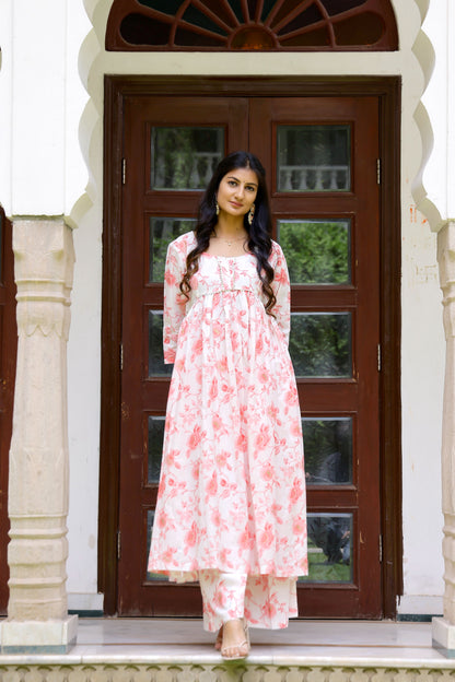 White Floral Kurta Set