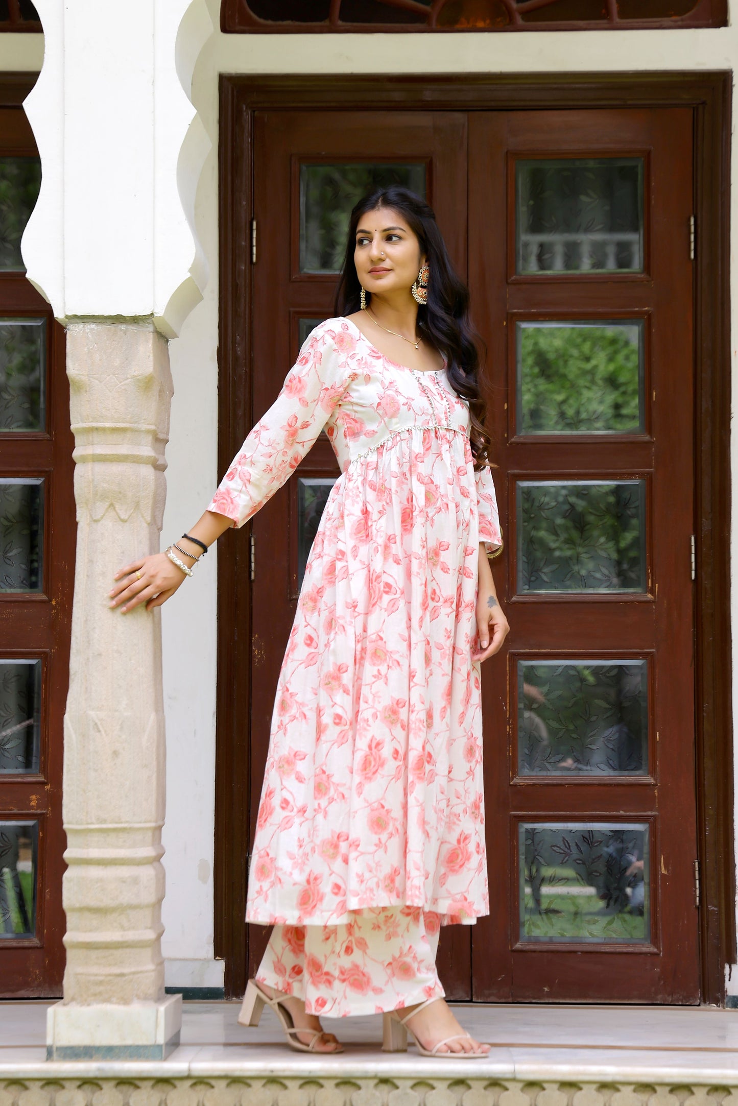 White Floral Kurta Set