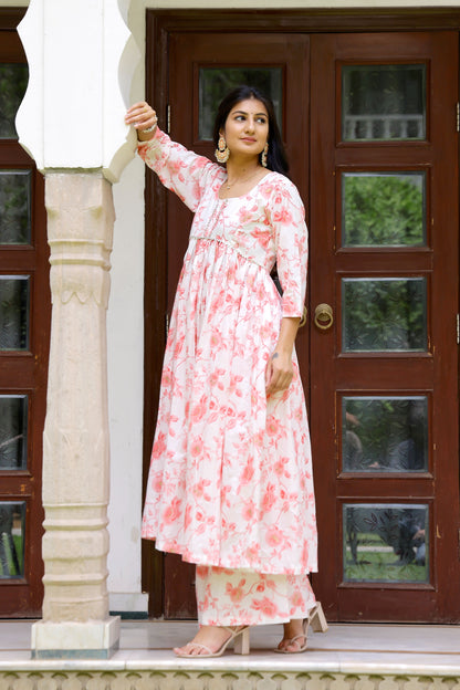 White Floral Kurta Set