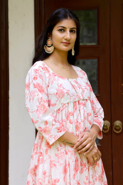 White Floral Kurta Set