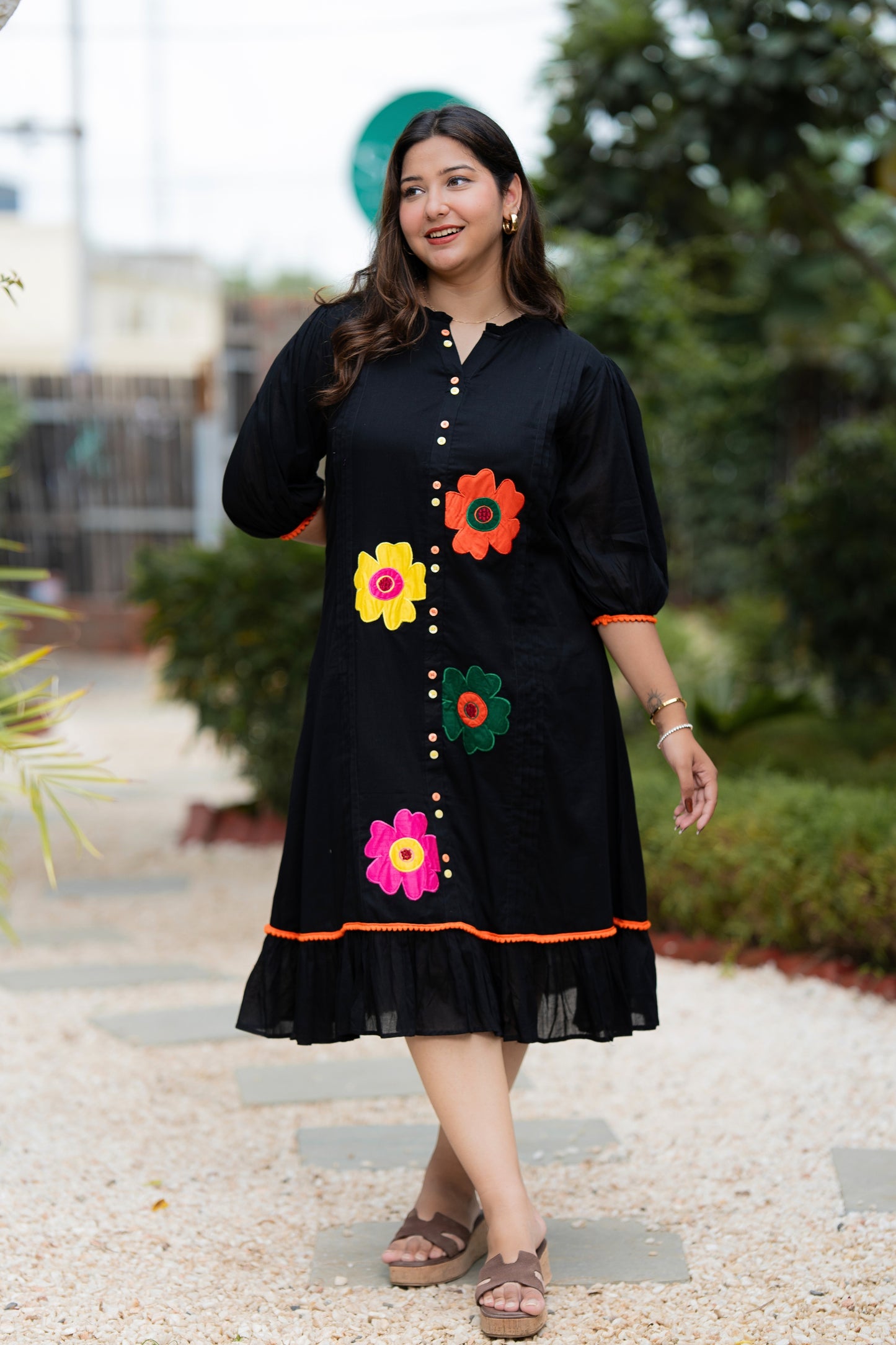 Black Multi Flower Mulmul Dress