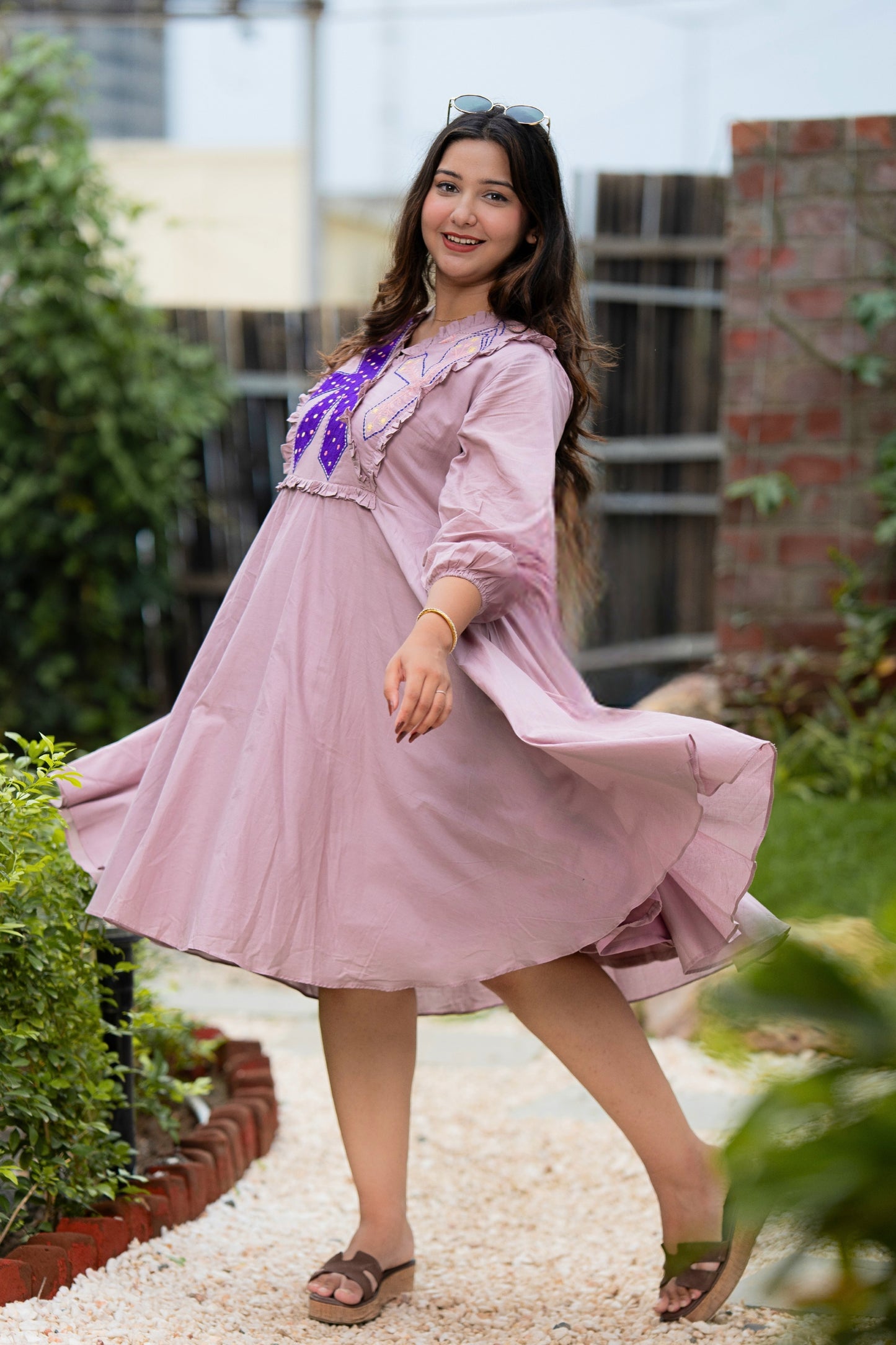 Pink Lavender Mulmul A-Line Dress