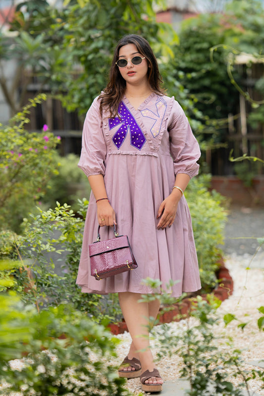 Pink Lavender Mulmul A line Dress