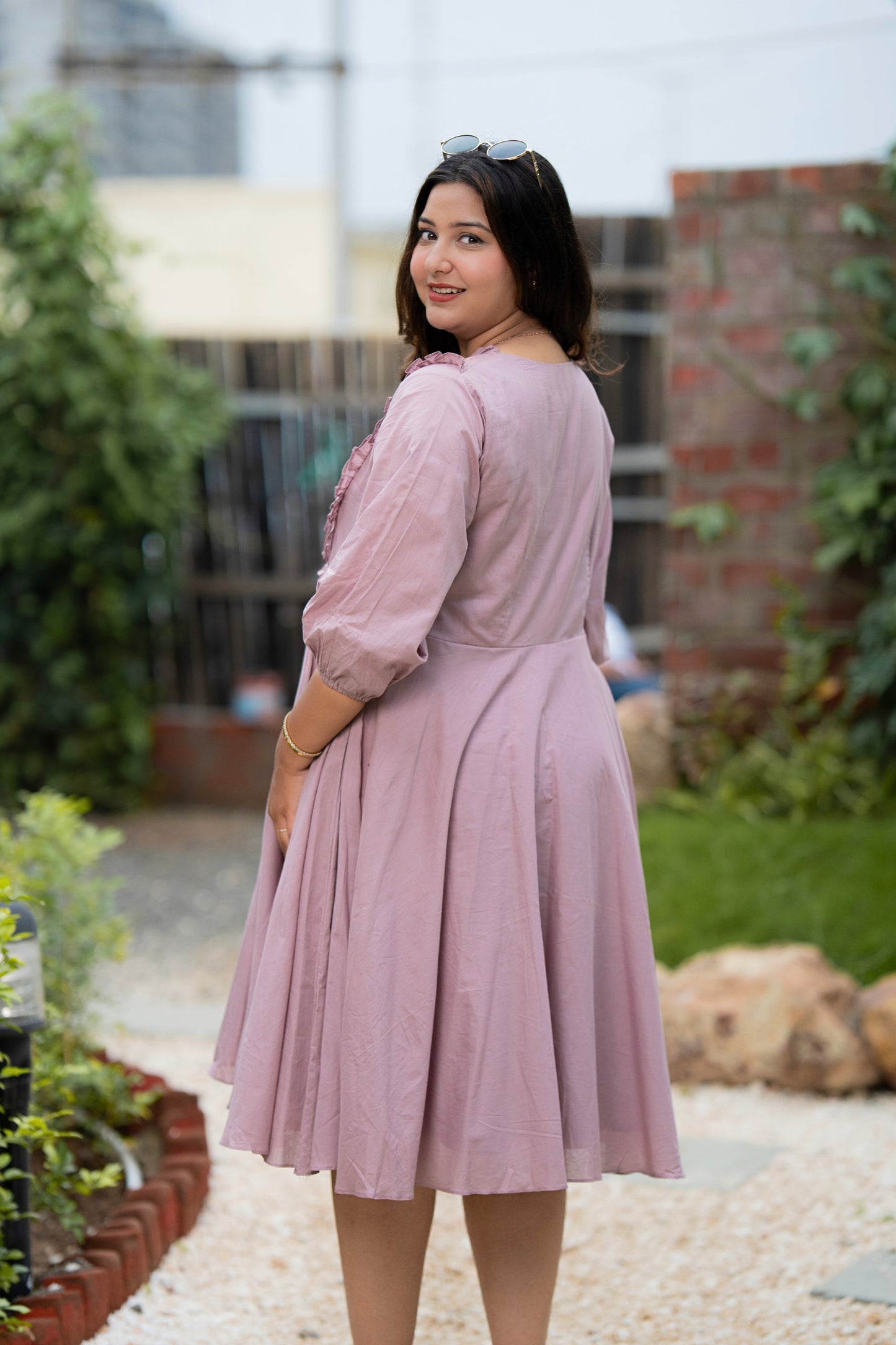 Pink Lavender Mulmul A-Line Dress