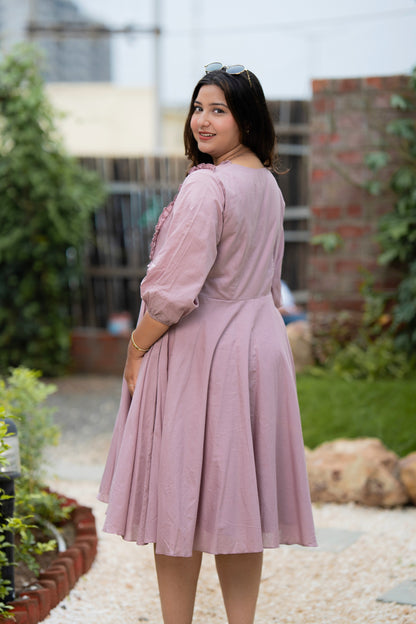 Pink Lavender Mulmul A-Line Dress