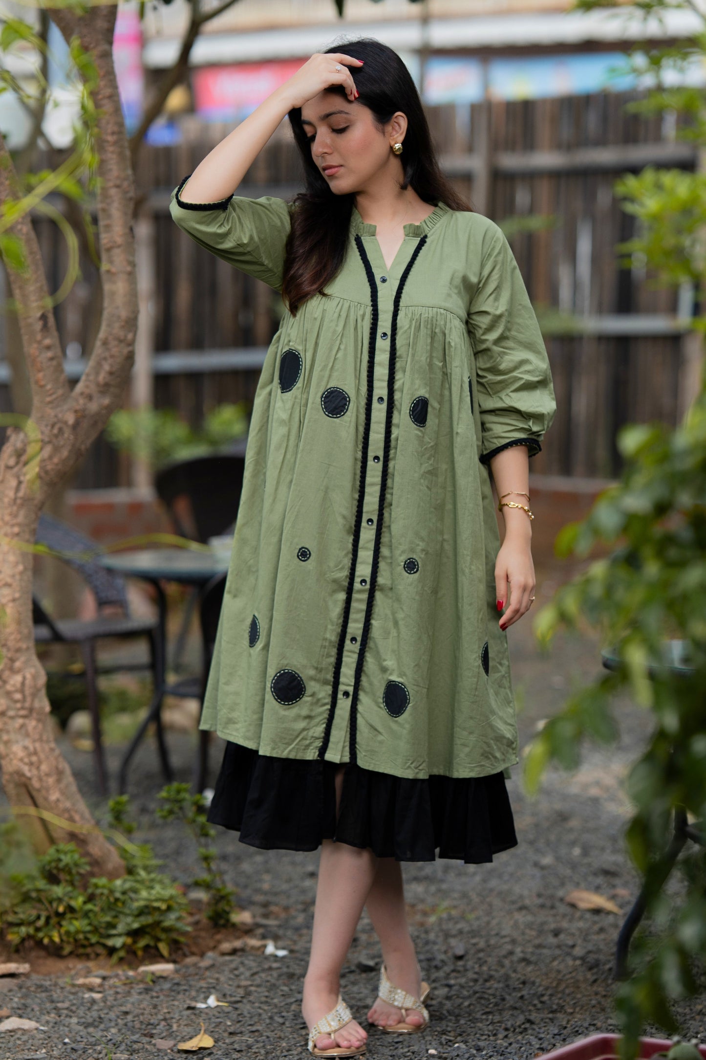 Matcha Sage Green Mulmul Polka Dress