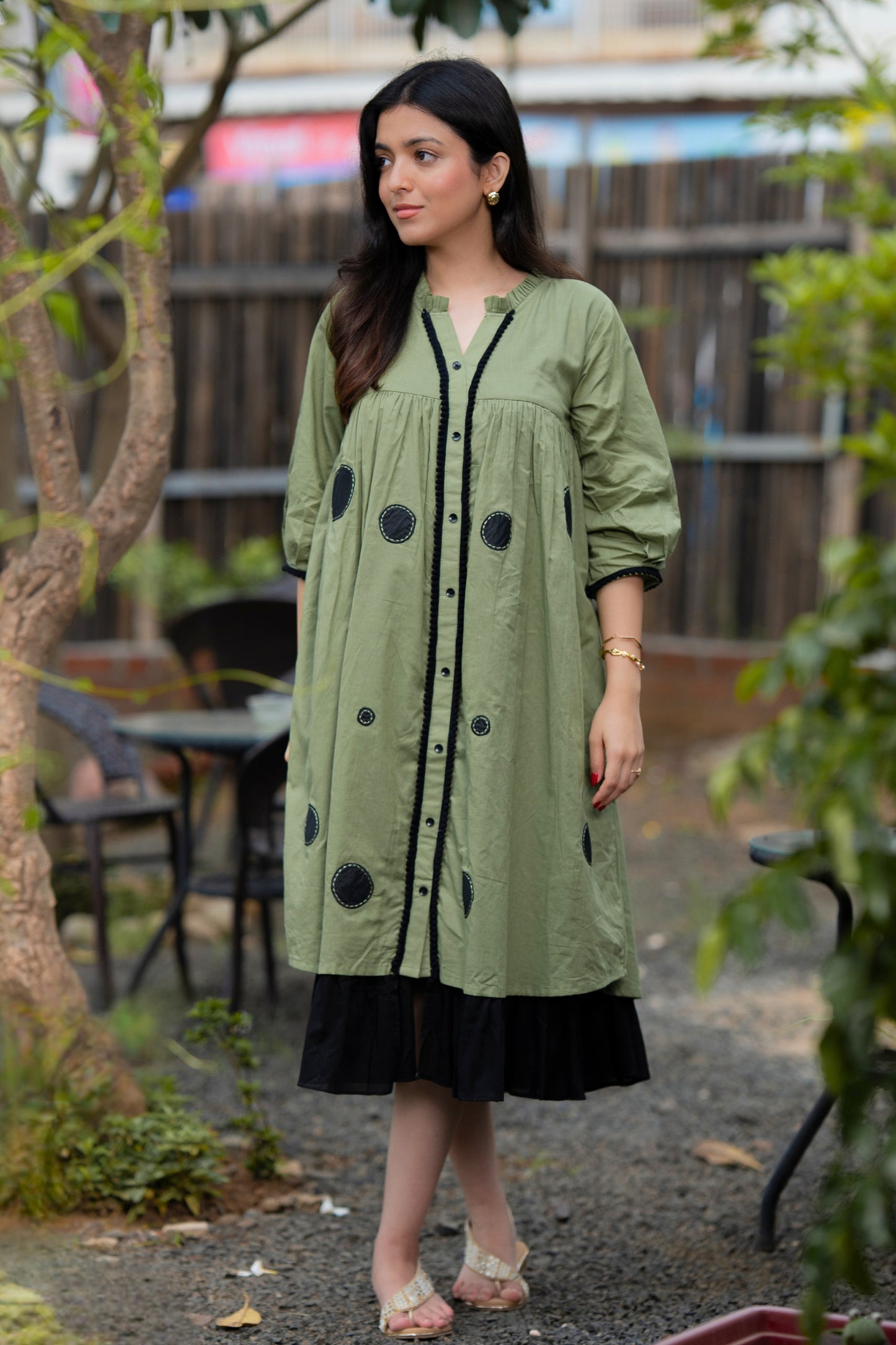 Matcha Sage Green Mulmul Polka Dress