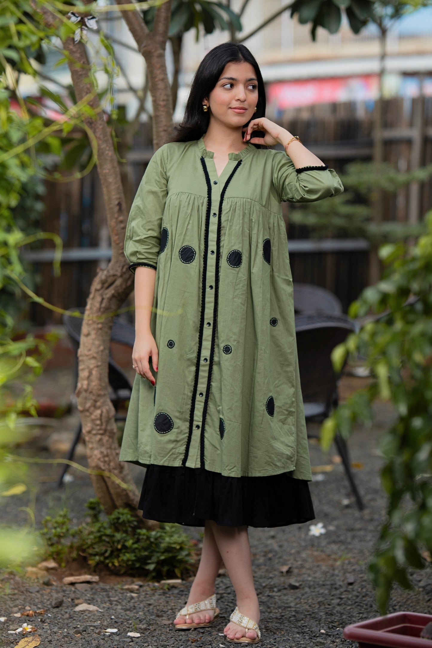 Matcha Sage Green Mulmul Polka Dress