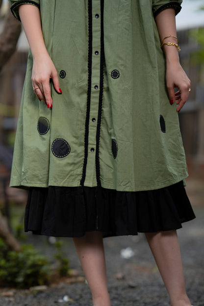 Matcha Sage Green Mulmul Polka Dress