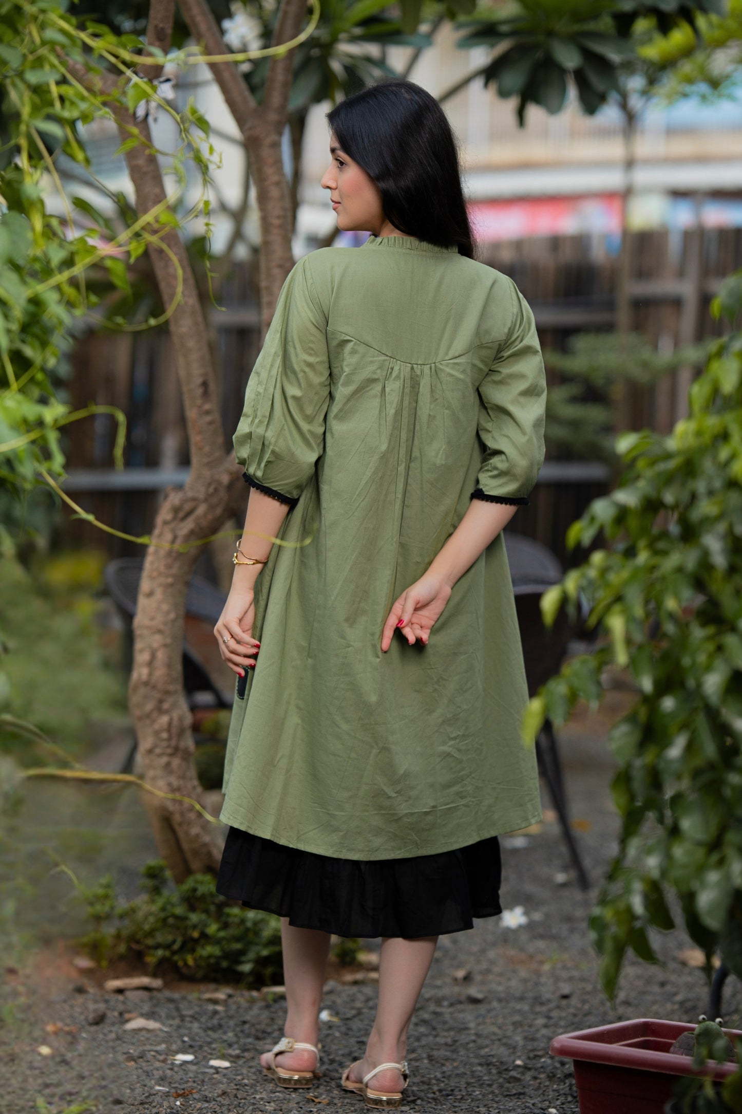 Matcha Sage Green Mulmul Polka Dress