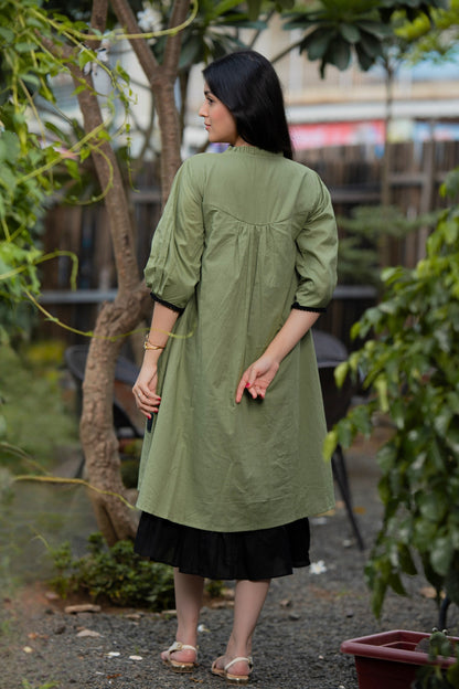 Matcha Sage Green Mulmul Polka Dress