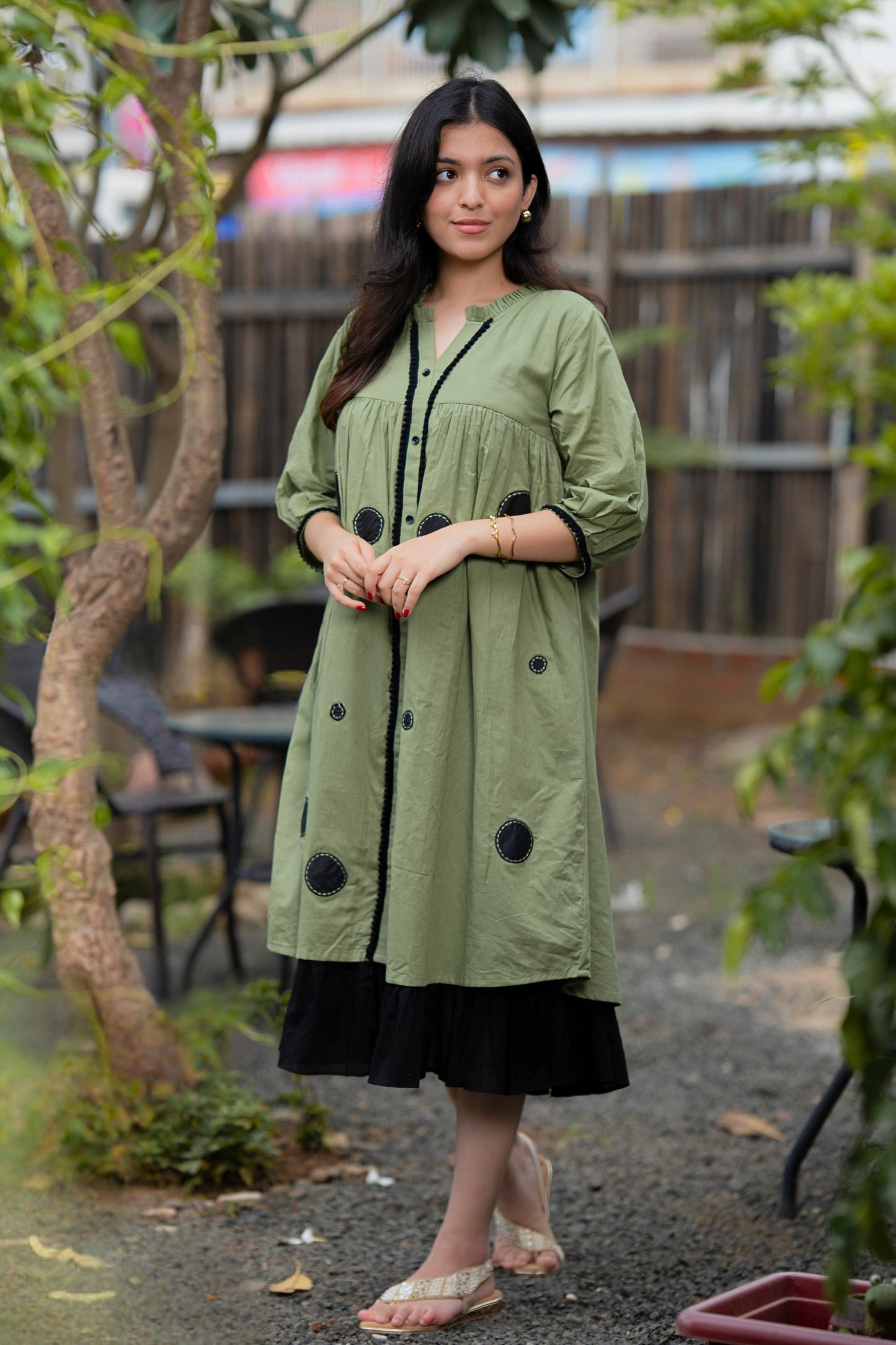 Matcha Sage Green Mulmul Polka Dress
