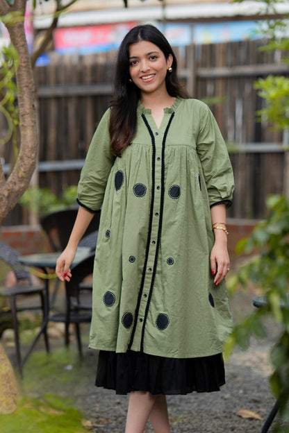 Matcha Sage Green Mulmul Polka Dress