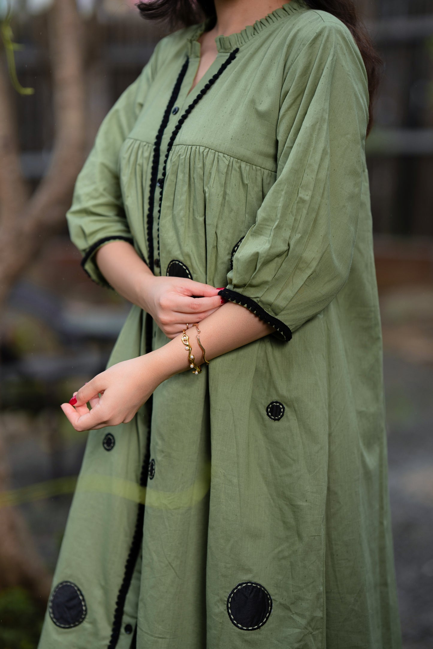Matcha Sage Green Mulmul Polka Dress