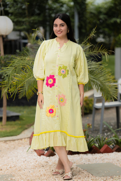 Mint Green Multi Flower Mulmul Dress
