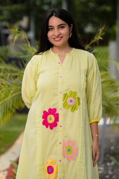 Mint Green Multi Flower Mulmul Dress