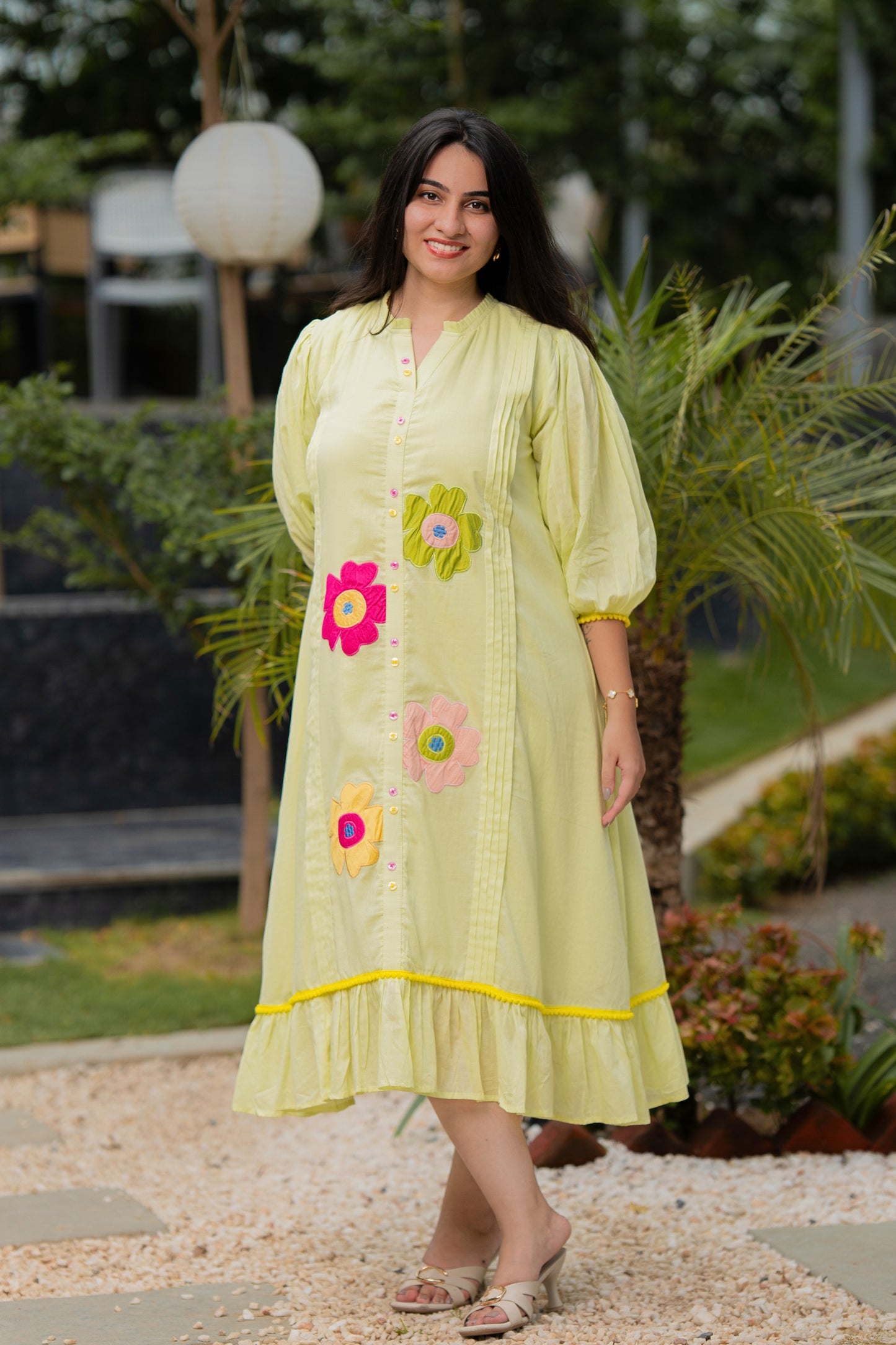 Mint Green Multi Flower Mulmul Dress