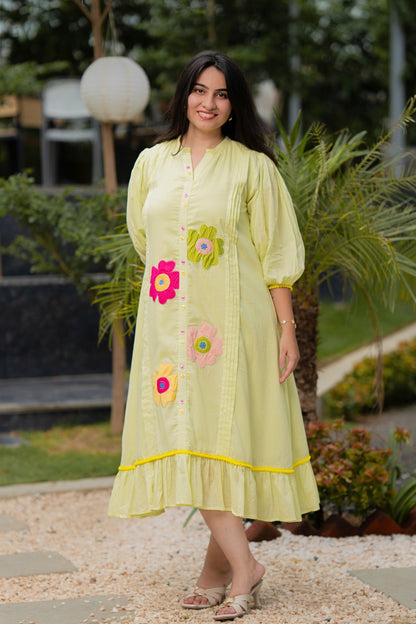 Mint Green Multi Flower Mulmul Dress