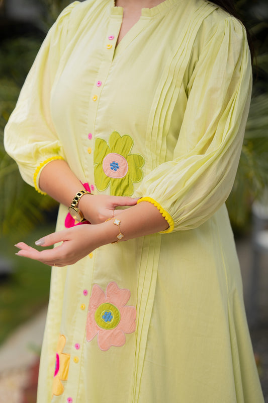 Mint Green Multi Flower Mulmul Dress