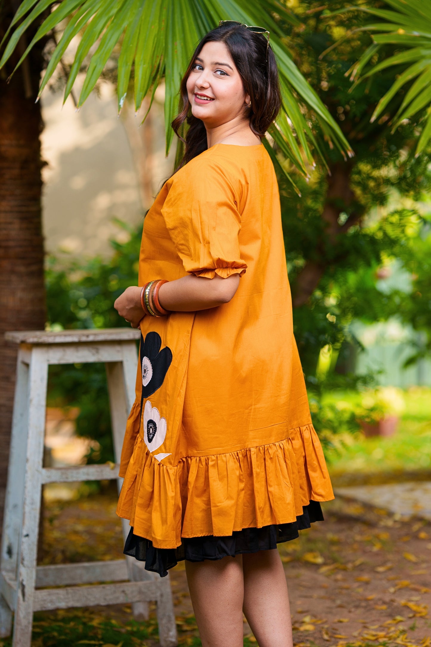 Retro Mustard Floral Mulmul Dress