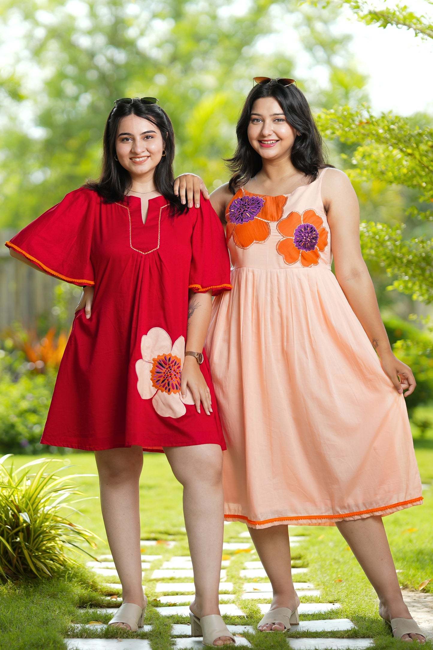 Peach Mulmul Floral Dress