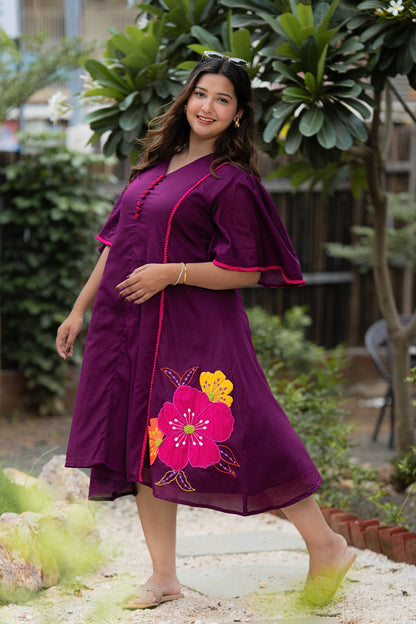 Magenta Pink  Mulmul Midi Dress