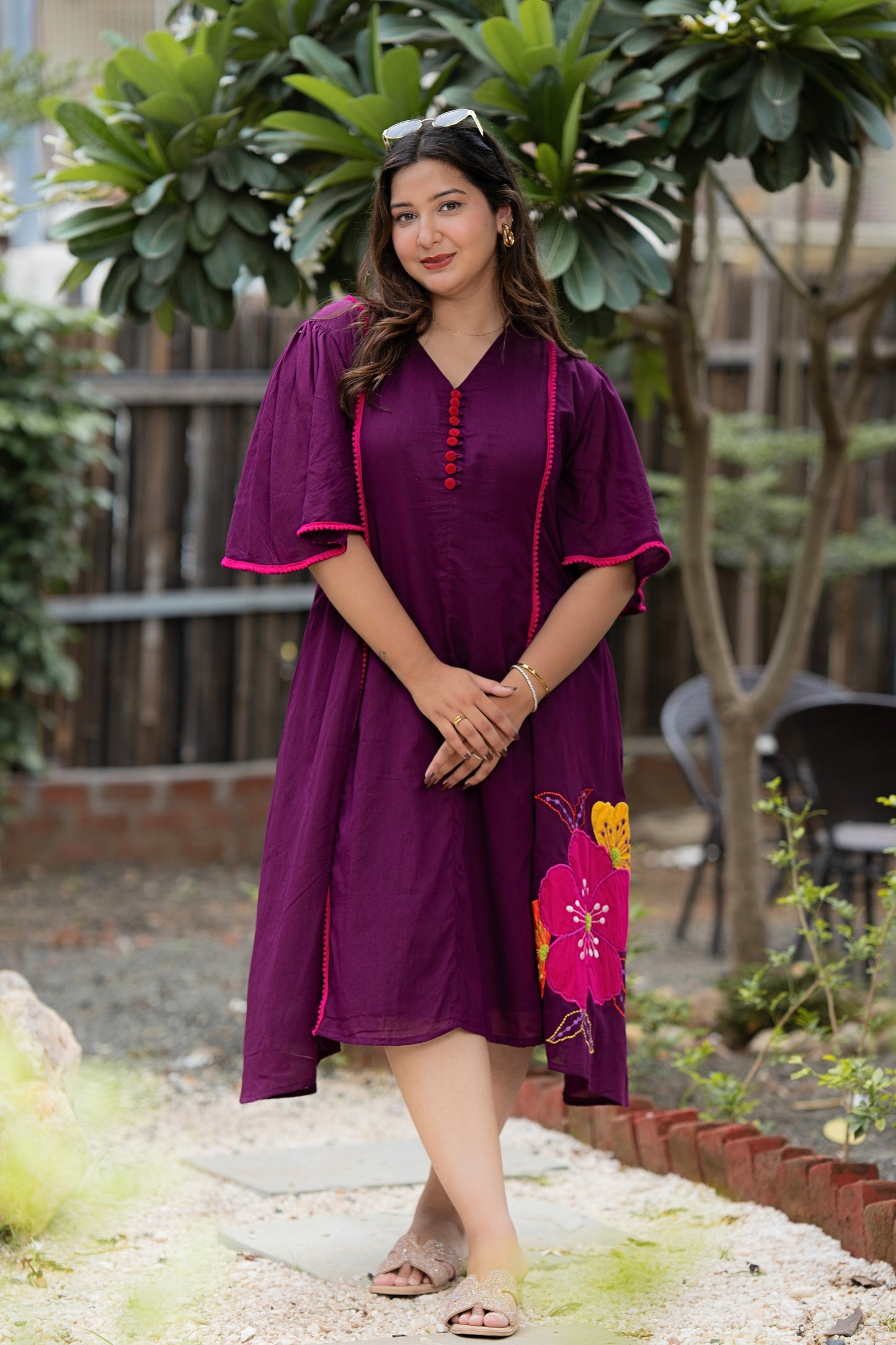 Magenta Pink  Mulmul Midi Dress