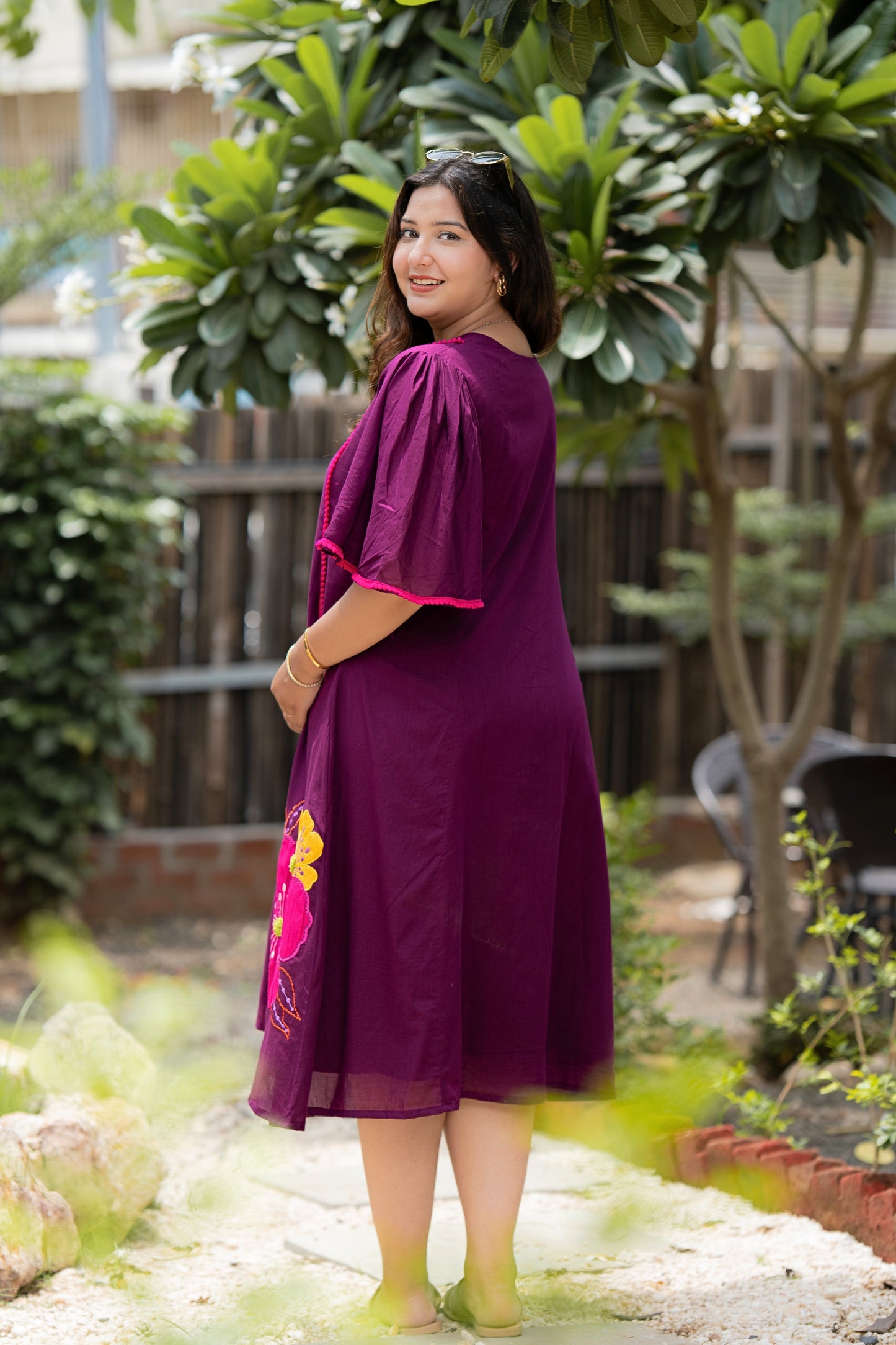 Magenta Pink  Mulmul Midi Dress