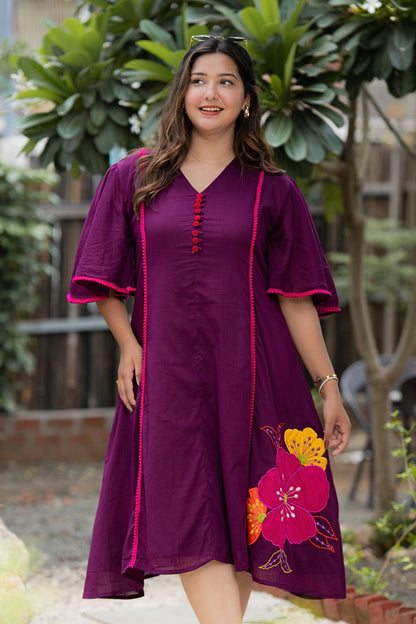 Magenta Pink  Mulmul Midi Dress