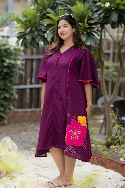 Magenta Pink  Mulmul Midi Dress