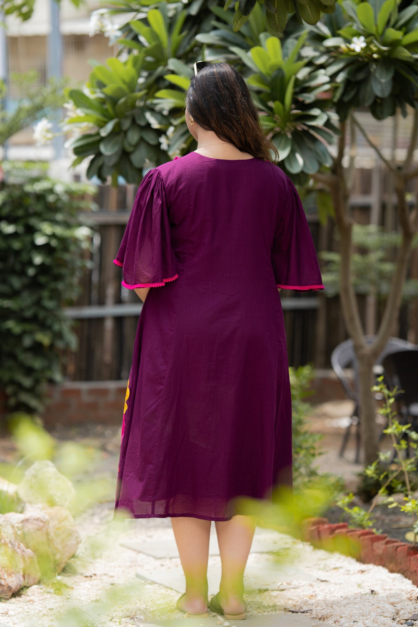Magenta Pink  Mulmul Midi Dress